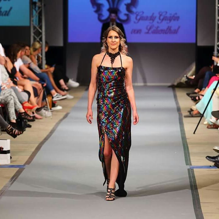 Karin Wadle auf der "Fashion Week" in Berlin